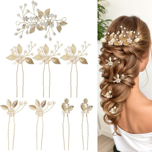 Épingle à cheveux de mariage : 8 pièces florales en perles pour la mariée et ses demoiselles d'honneur