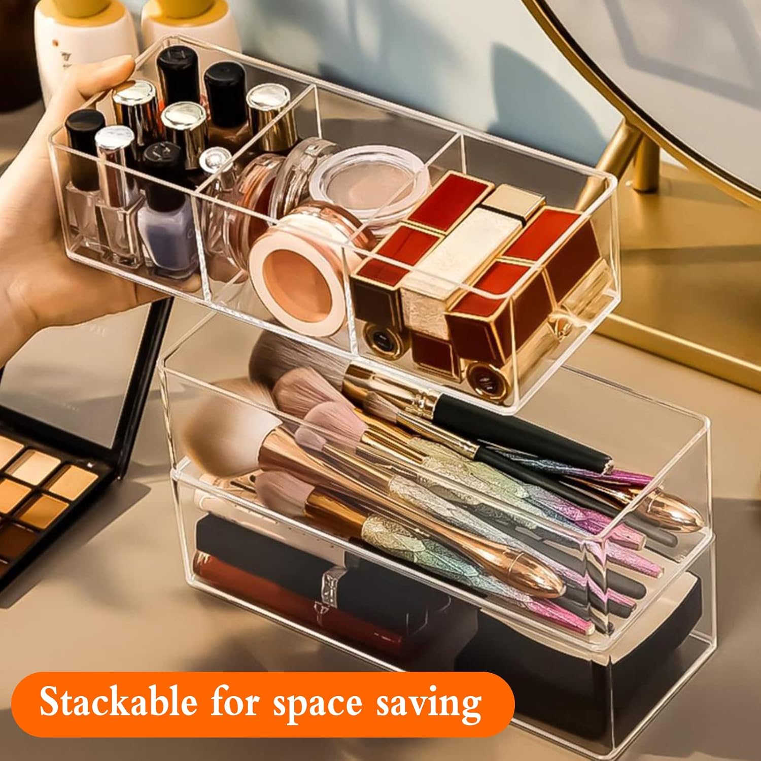 Organisateur de maquillage acrylique : rangement transparent idéal pour passionnées de beauté – Image 2