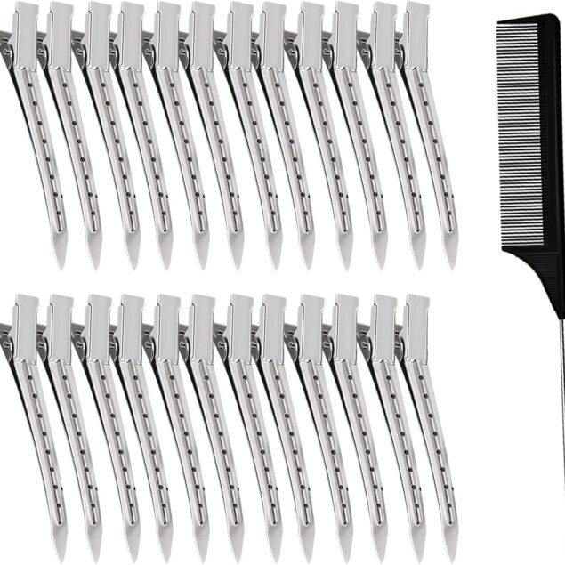 Pinces à cheveux métalliques : 24 pièces pour femmes et filles, idéales pour la coiffure et le maquillage avec peigne à queue inclus