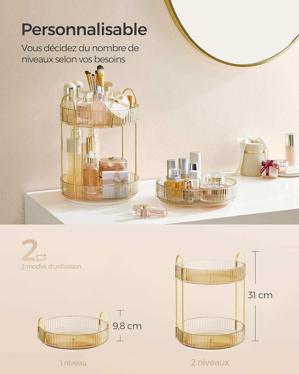 Organisateur de maquillage rotatif : le rangement idéal pour une salle de bain élégante et pratique – Image 4