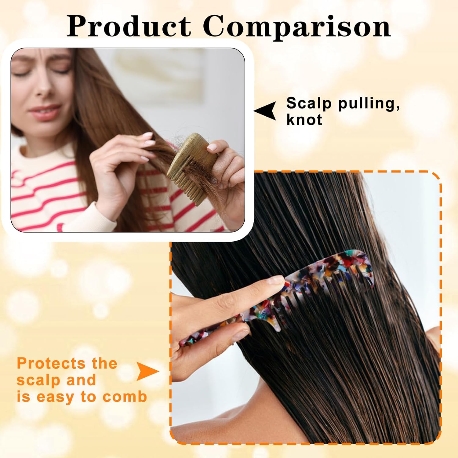 Peignes à dents larges : le duo idéal pour cheveux bouclés, longs et épais Offrez à vos cheveux ondulés un démêlage doux et efficace avec ce lot de 2 peignes en acétate de cellulose – Image 2