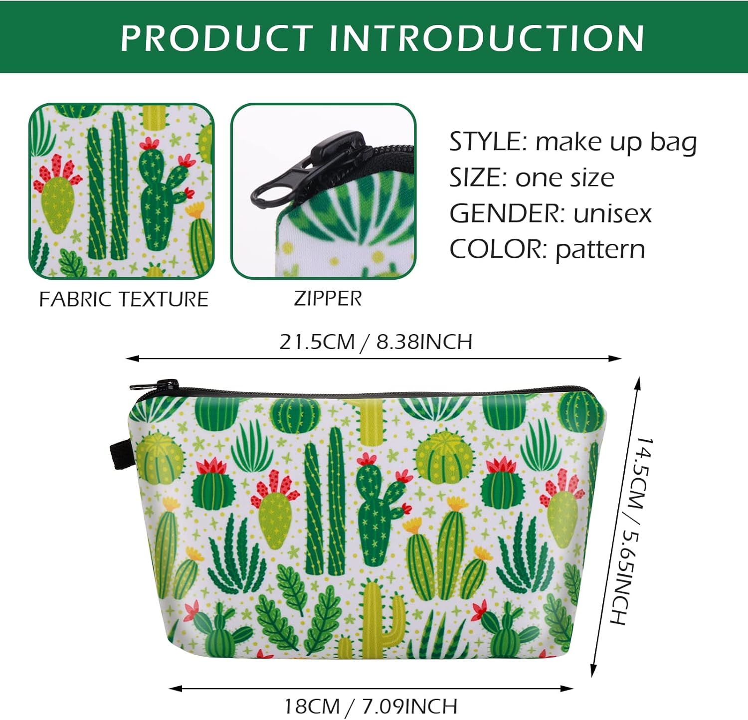 Petite trousse à maquillage en toile : l'accessoire de voyage idéal pour adolescentes Ranger vos produits de beauté avec style grâce à son design cactus vert – Image 8