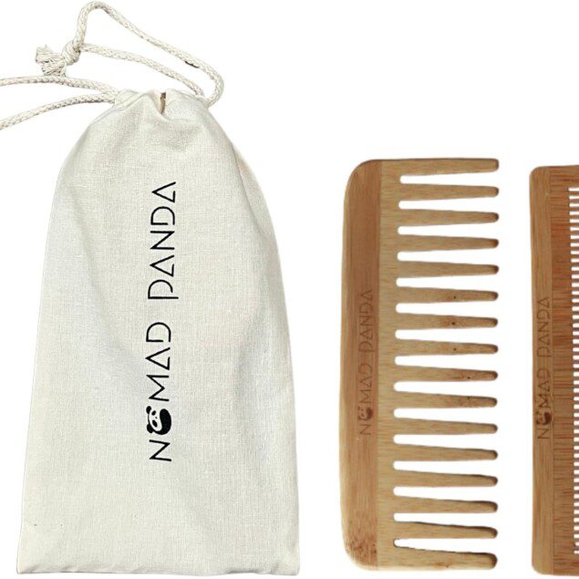 Peigne en bois de bambou : l'accessoire idéal pour les cheveux bouclés Un set complet avec pochette en coton pour hommes et femmes, alliant style et douceur