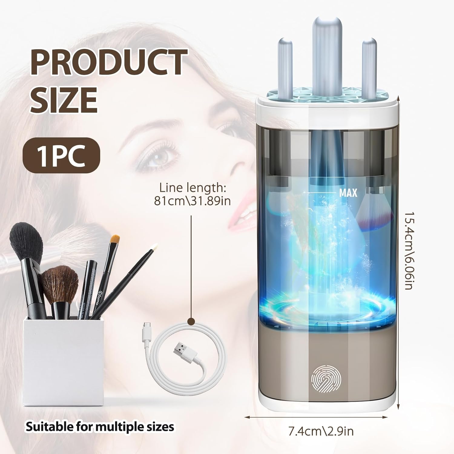 Nettoyant électrique pour pinceaux de maquillage : lavage rapide et automatique pour toutes vos brosses – Image 2