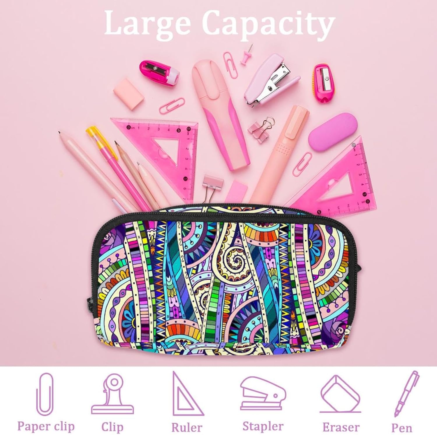 Trousse à crayons ethnique et géométrique : grande capacité pour les artistes en herbe – Image 4