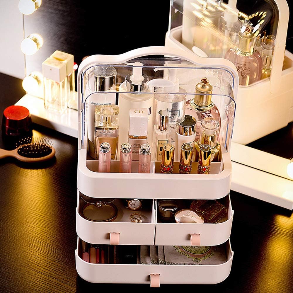 Rangement maquillage : organisateur avec tiroirs et couvercle transparent pour coiffeuse et salle de bain, idéal comme cadeau de Noël – Image 6