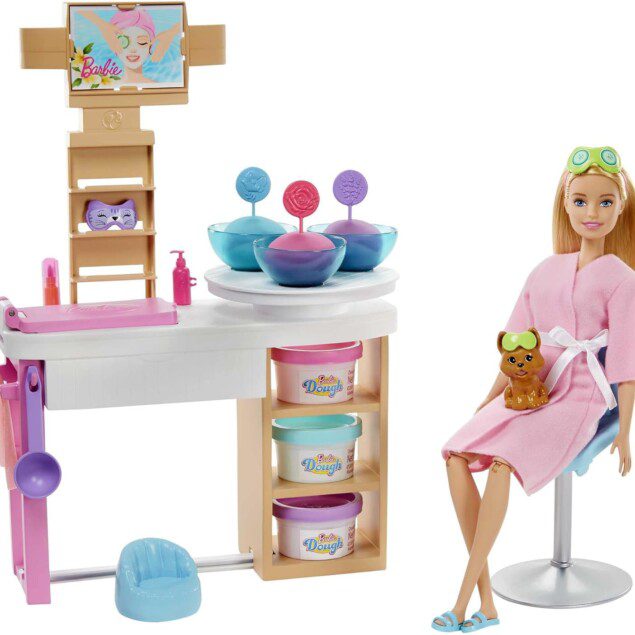 Barbie bien-être : coffret journée au spa pour enfants avec poupée blonde, salon de beauté et accessoires amusants