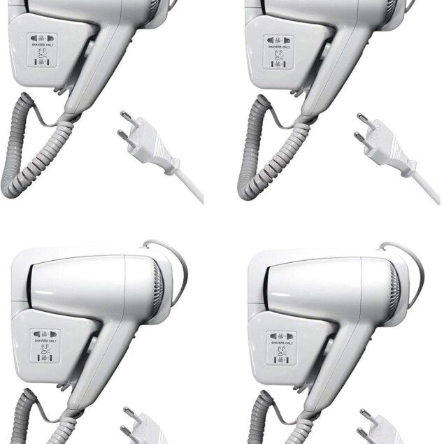 Sèche-cheveux mural 1300 W pour hôtels et B&B : performance professionnelle et sécurité intégrée