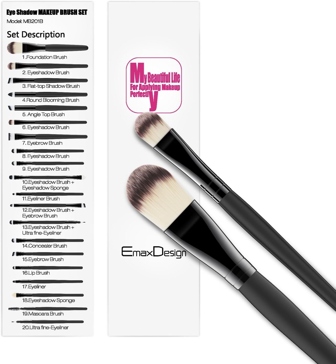 Pinceaux de maquillage professionnels : 20 pièces pour un teint parfait et des yeux captivants Découvrez notre set complet d'outils pour sublimer votre beauté en toute simplicité – Image 3