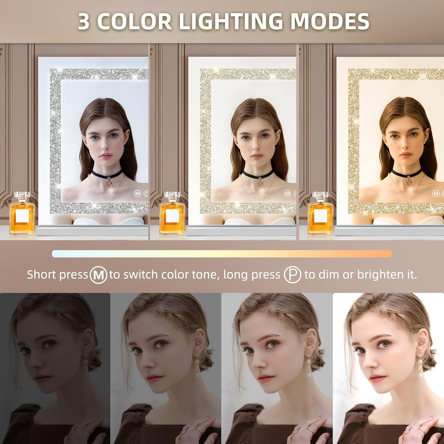 Miroir coiffeuse Hollywood avec 15 ampoules LED dimmables : un éclairage parfait pour les passionnées de maquillage – Image 2