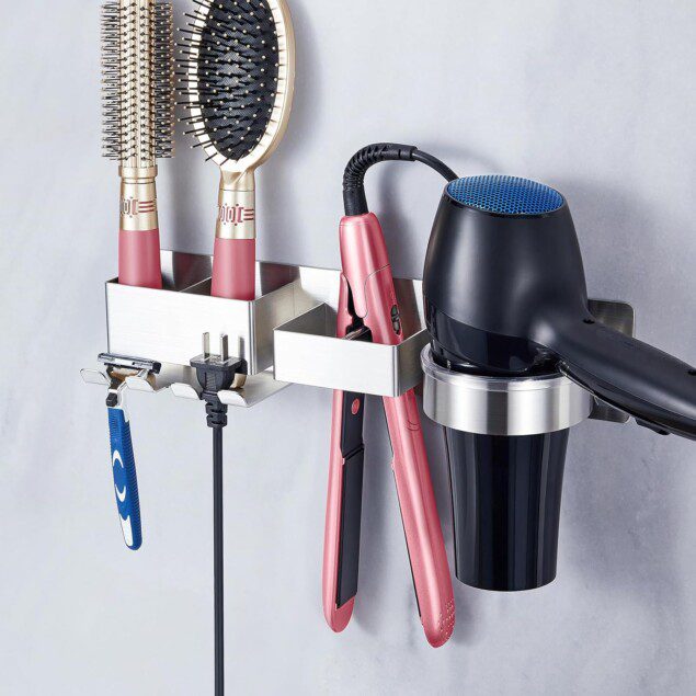 Support pour sèche-cheveux et lisseur : rangement élégant et pratique sans perçage 

Idéal pour les salles de bains modernes, avec rangement pour câbles et accessoires