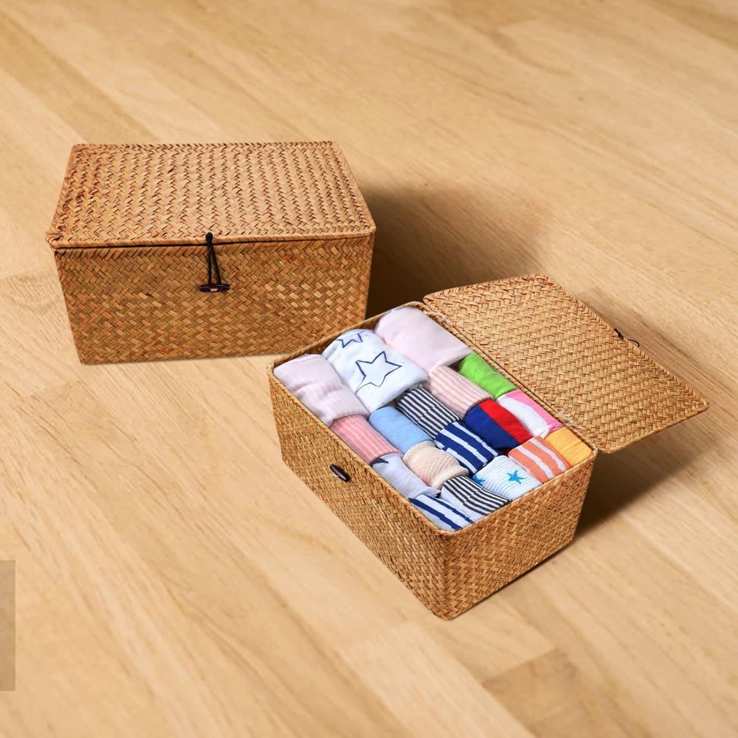 Boîte de rangement en rotin tressé : l'organiseur idéal pour salle de bains, salon et cuisine Optimisez votre espace avec ce panier à linge élégant et pratique en taille M – Image 5