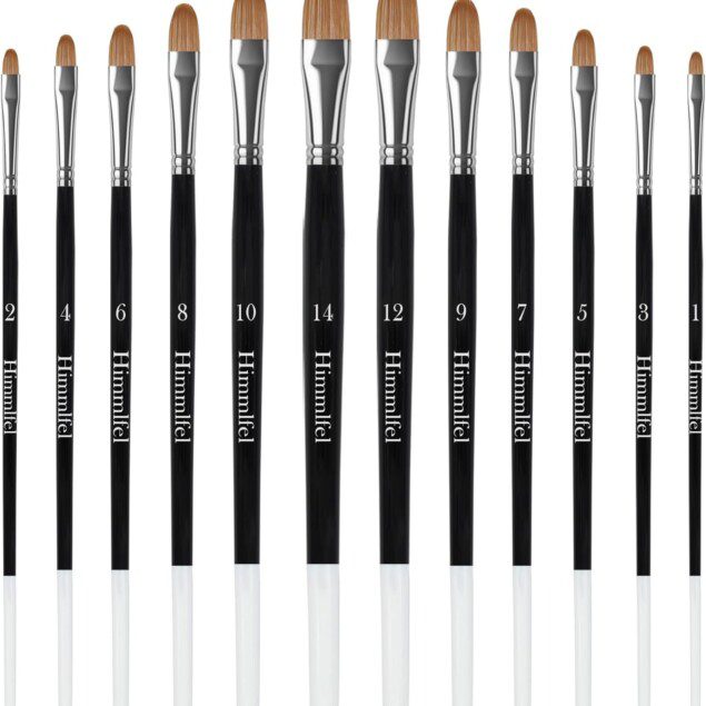 Set de pinceaux Filbert : 12 pinceaux pour peindre des bords doux et des détails raffinés   Idéal pour les artistes et amateurs de peinture acrylique, aquarelle, huile et gouache, ce set vous permet de réaliser des feuilles, des nuages et bien plus encore avec précision et élégance.