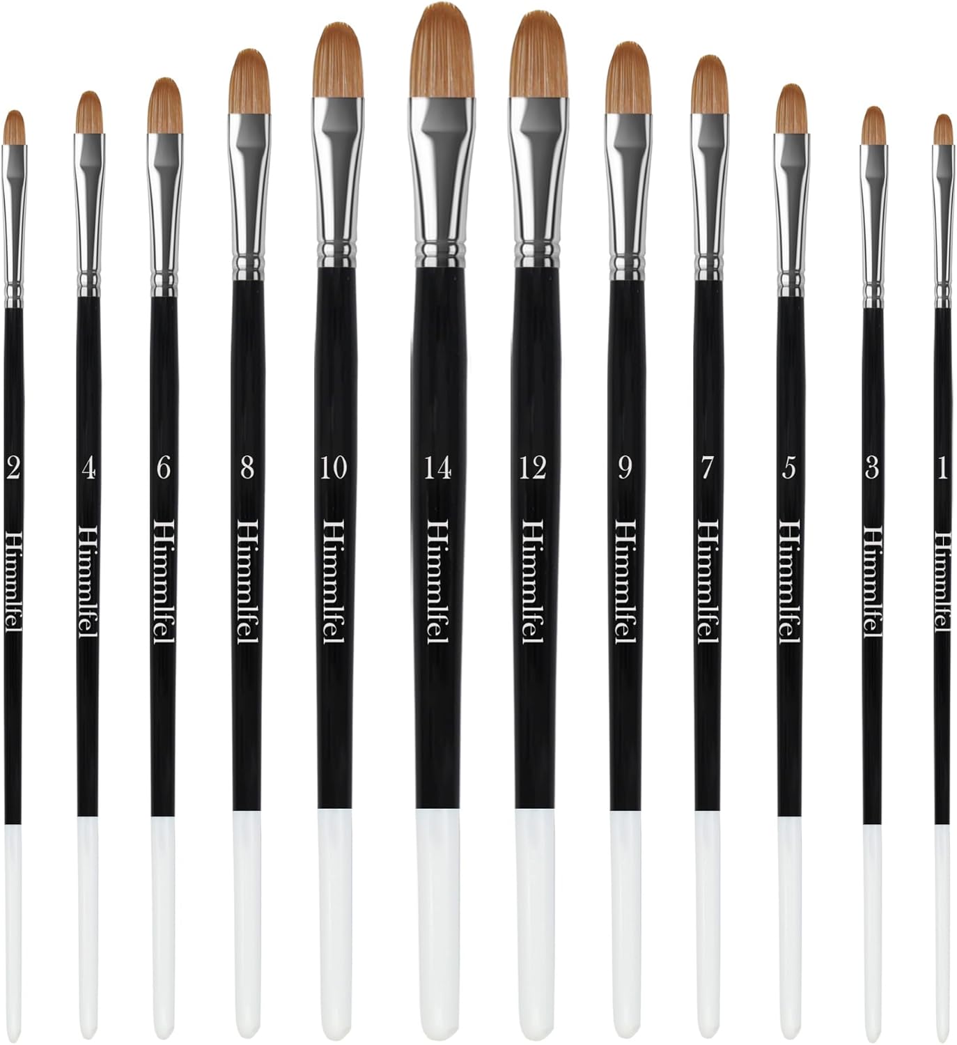 Set de pinceaux Filbert : 12 pinceaux pour peindre des bords doux et des détails raffinés   Idéal pour les artistes et amateurs de peinture acrylique, aquarelle, huile et gouache, ce set vous permet de réaliser des feuilles, des nuages et bien plus encore avec précision et élégance.