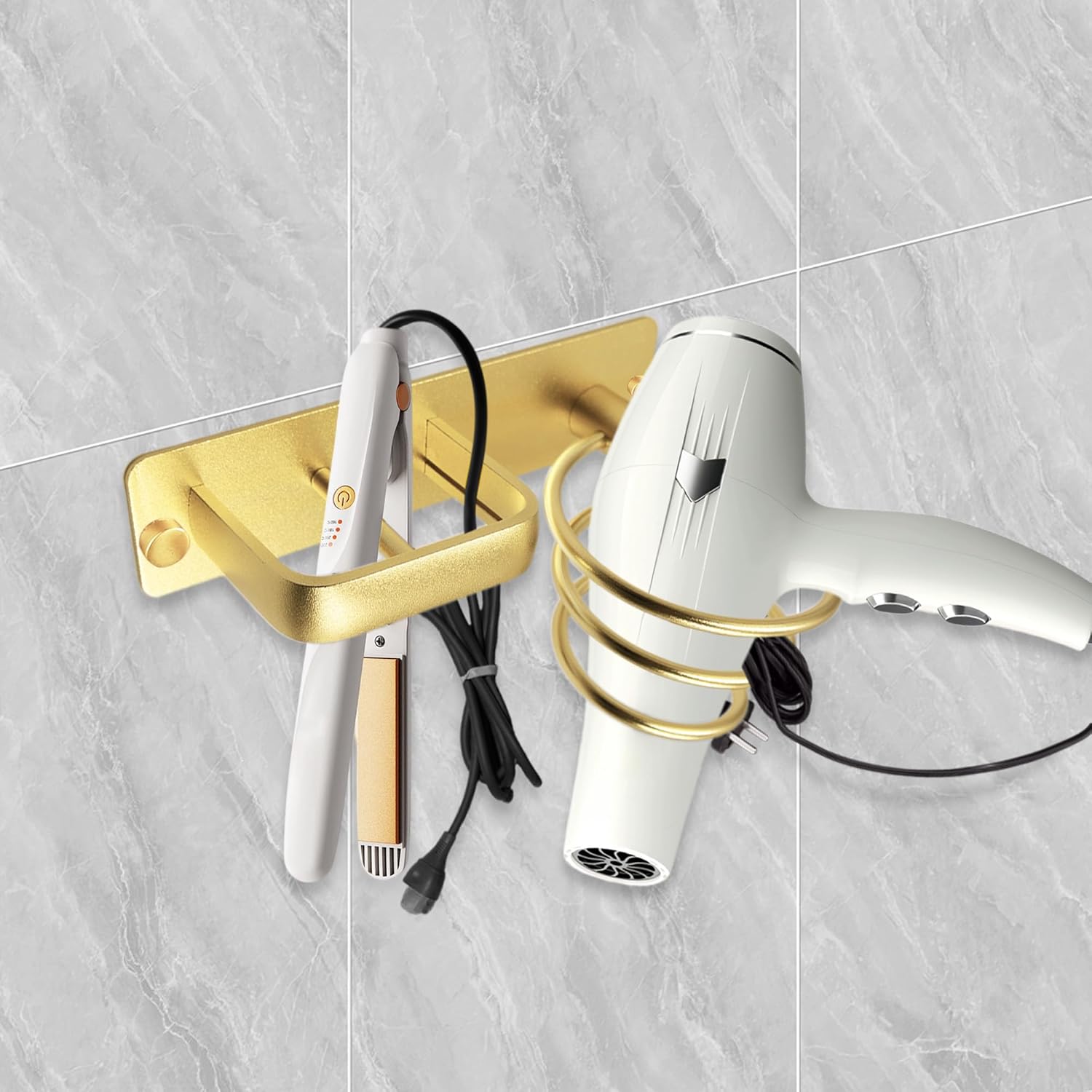 Support de sèche-cheveux en spirale doré : l'élégance et l'organisation pour votre salle de bain