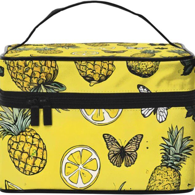 Grande trousse de toilette tendance avec imprimé ananas : l'accessoire idéal pour femmes en quête de style et d'organisation