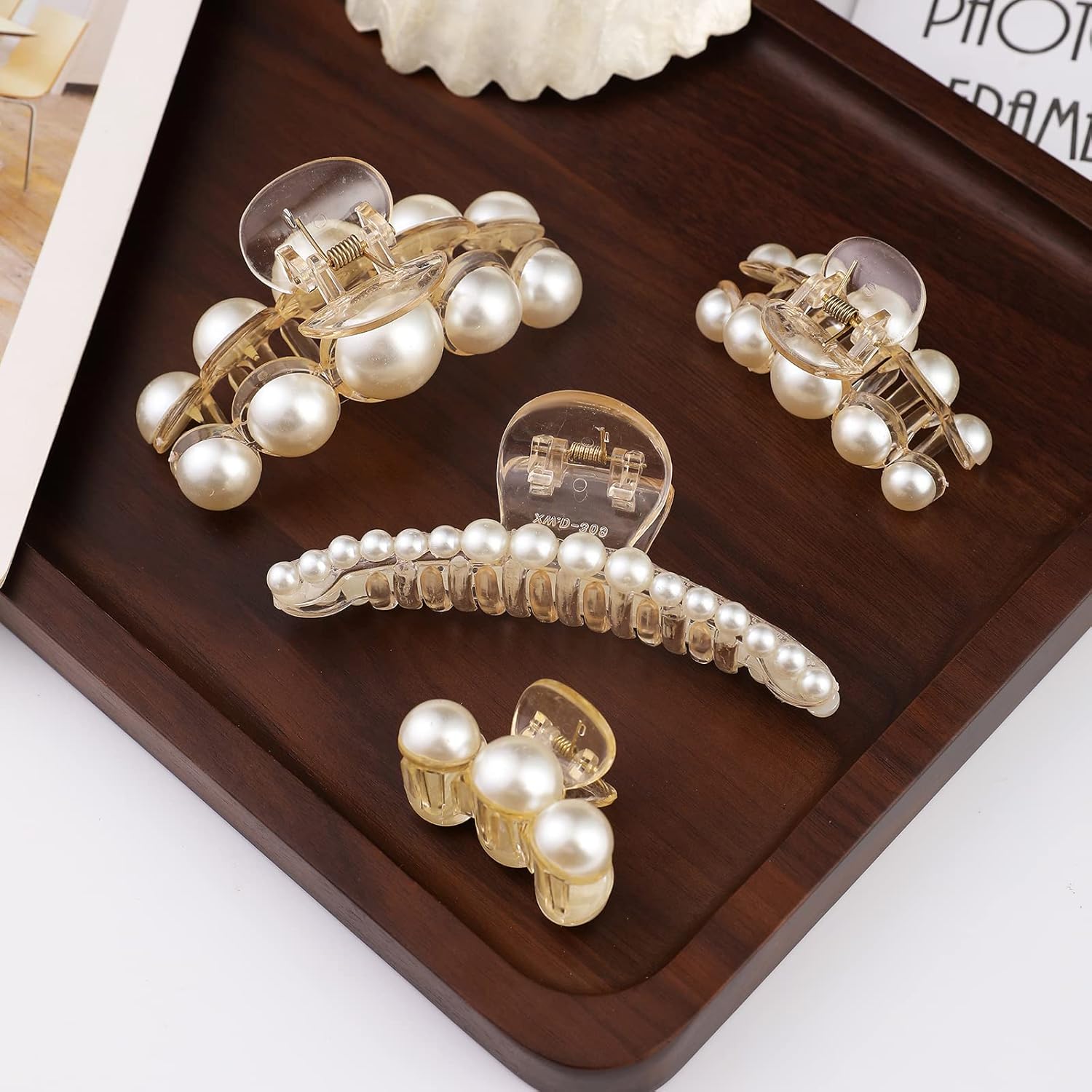 Lot de 4 grandes pinces à cheveux avec perles : élégance pour femmes et filles lors des fêtes et mariages – Image 7