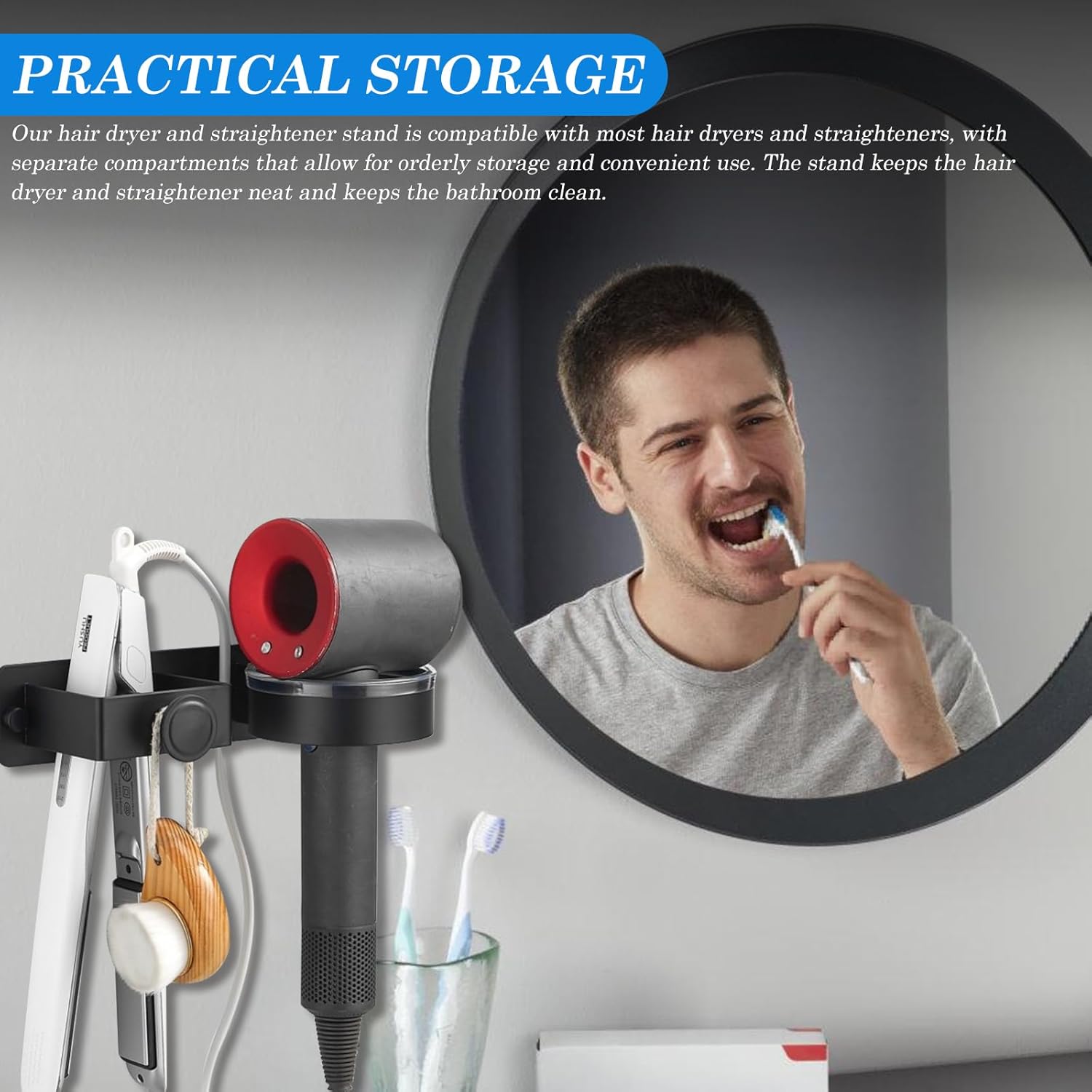 Support Föhn Élégant en Acier Inoxydable pour Salle de Bain – Image 4