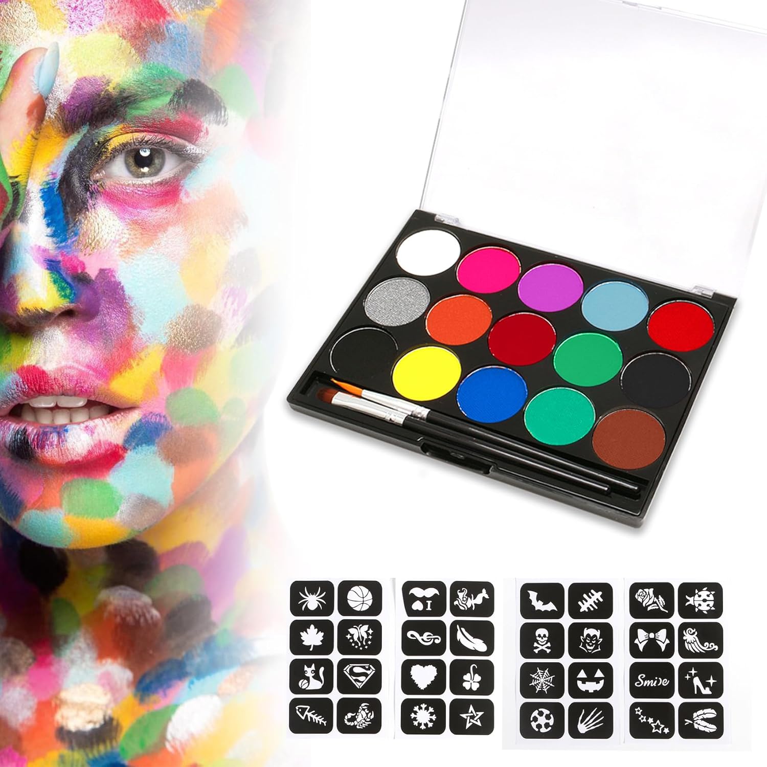 Peinture visage et corps : kit complet de 15 couleurs pour Halloween et Noël, idéal pour les artistes et les passionnés de maquillage
