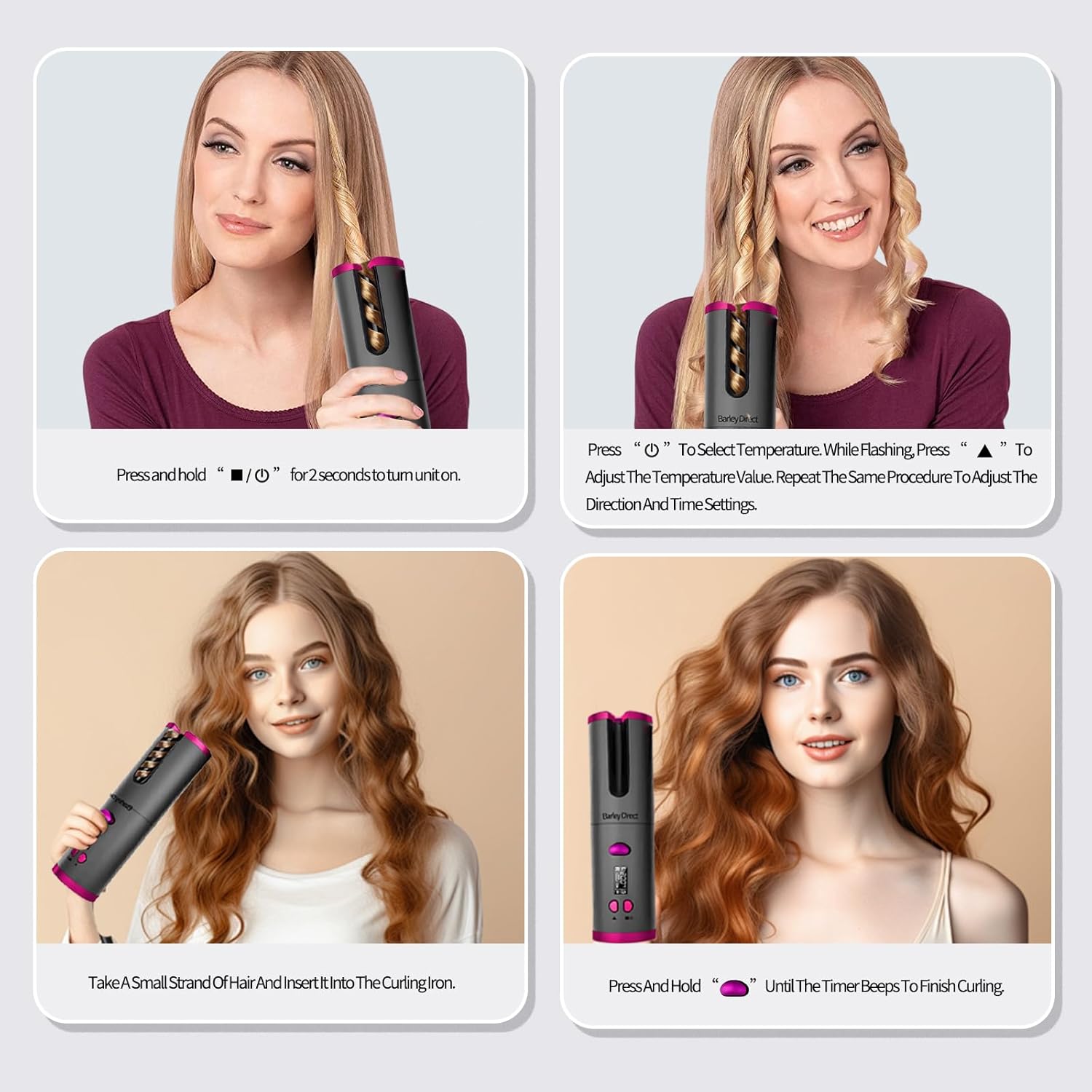 Fer à boucler automatique : l'outil idéal pour des boucles parfaites en un temps record Pour les passionnées de coiffure, avec 6 réglages de température et un minuteur de 8 à 18 secondes Profitez d'un écran LCD et d'une protection anti-brûlure pour des résultats professionnels à domicile Rechargeable par USB pour une utilisation pratique et sans contrainte – Image 3