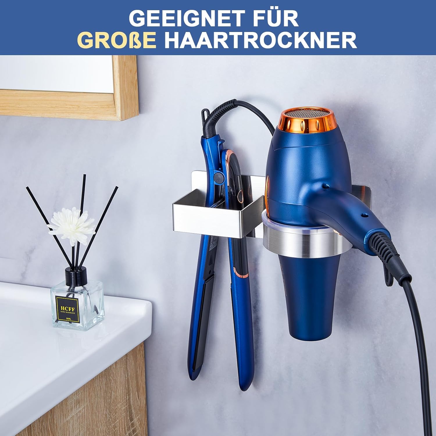 Support lisseur et sèche-cheveux mural : une solution élégante pour votre salle de bain Découvrez notre support inoxydable autocollant, idéal pour les salons de coiffure et les particuliers – Image 3