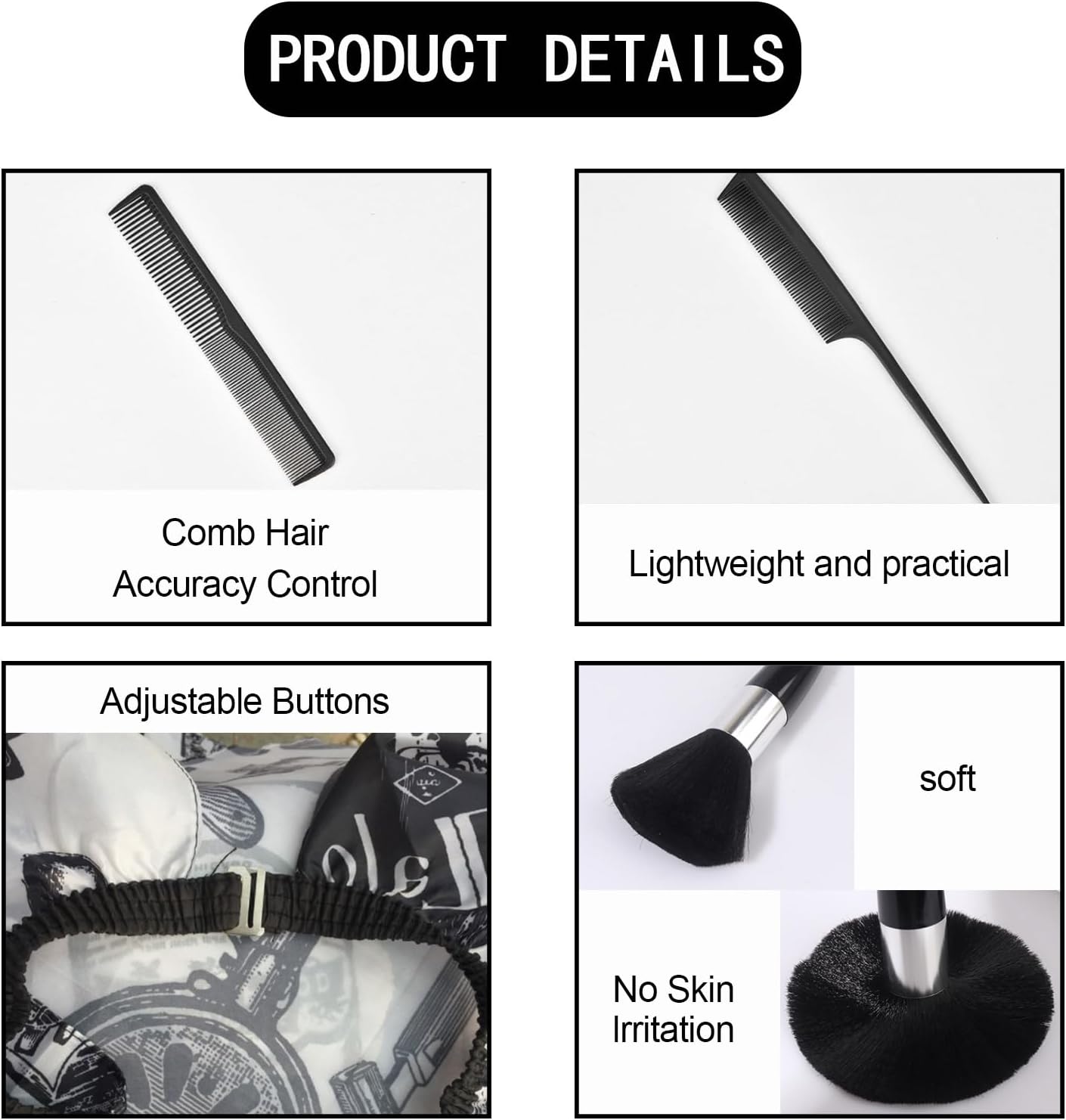 Cape de coiffure professionnelle : 4 pièces indispensables pour coiffeurs et salons Robe de coiffure avec brosse plumeau et peigne pour des coupes impeccables – Image 3