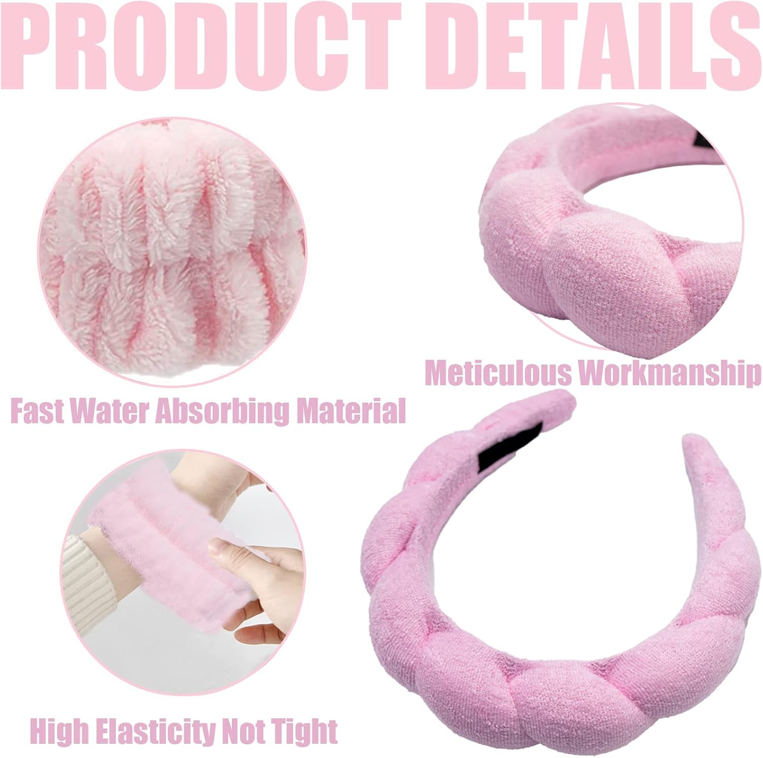 Bracelets de lavage en microfibre : bandeau spa élégant pour femmes, idéal pour un soin du visage sans éclaboussures – Image 3