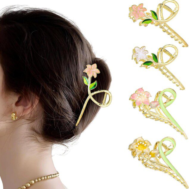 Pince à cheveux antidérapante pour femmes : élégance et maintien optimal avec les 4 pièces Gardenia Lily