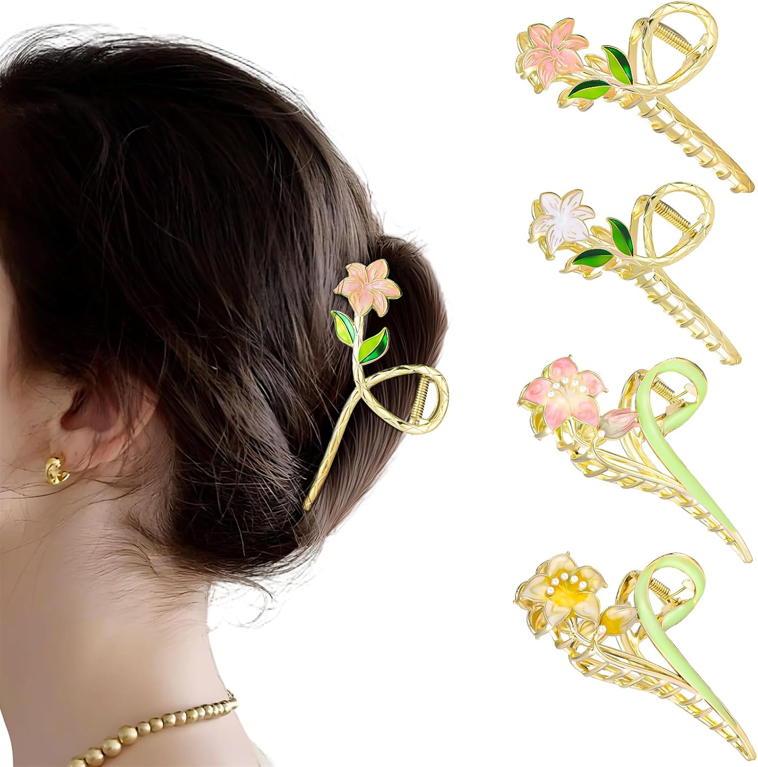 Pince à cheveux antidérapante pour femmes : élégance et maintien optimal avec les 4 pièces Gardenia Lily