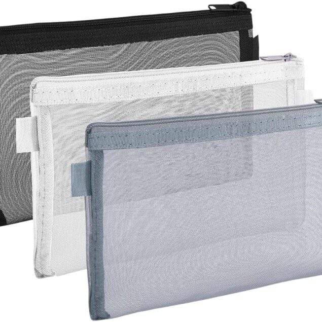 Trousse transparente en nylon maille : le lot de 3 pour l'école, le bureau et le maquillage, alliant praticité et élégance