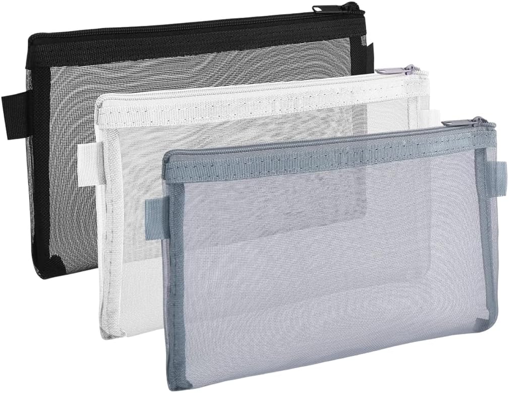 Trousse transparente en nylon maille : le lot de 3 pour l'école, le bureau et le maquillage, alliant praticité et élégance