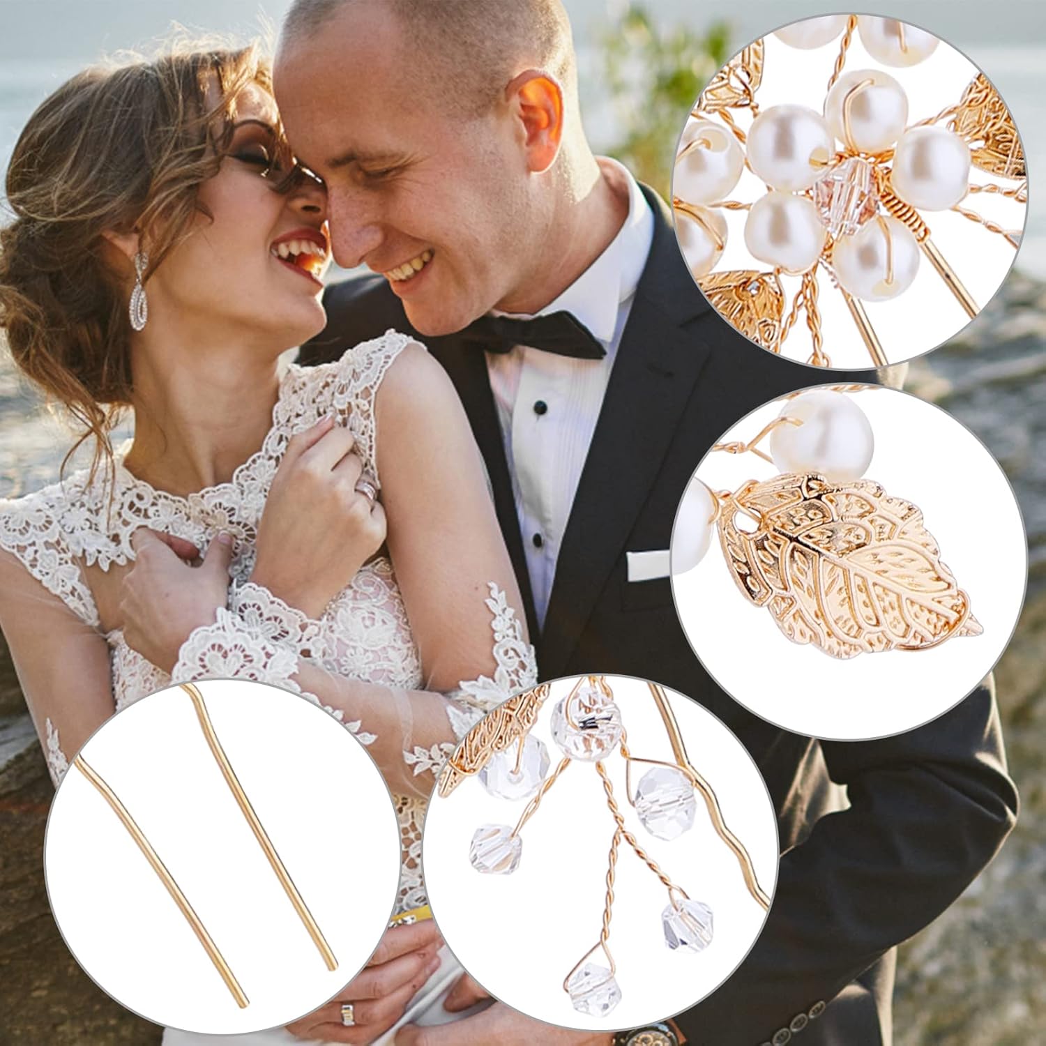 Pince à cheveux de mariage : 3 pièces en perles et feuilles pour les mariées et les demoiselles d'honneur – Image 3