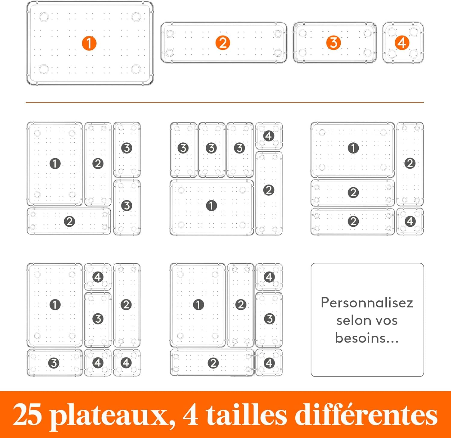 Organisateurs de tiroirs transparents : le rangement idéal pour papeterie, maquillage et bijoux Pratiques et élégants, ces diviseurs de tiroir pour la cuisine, la chambre, la salle de bain et le bureau simplifient votre quotidien – Image 3