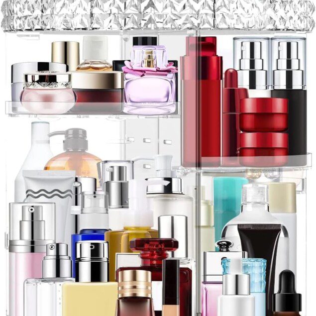 Organisateur de maquillage 360° rotatif : le rangement parfait pour les passionnées de beauté