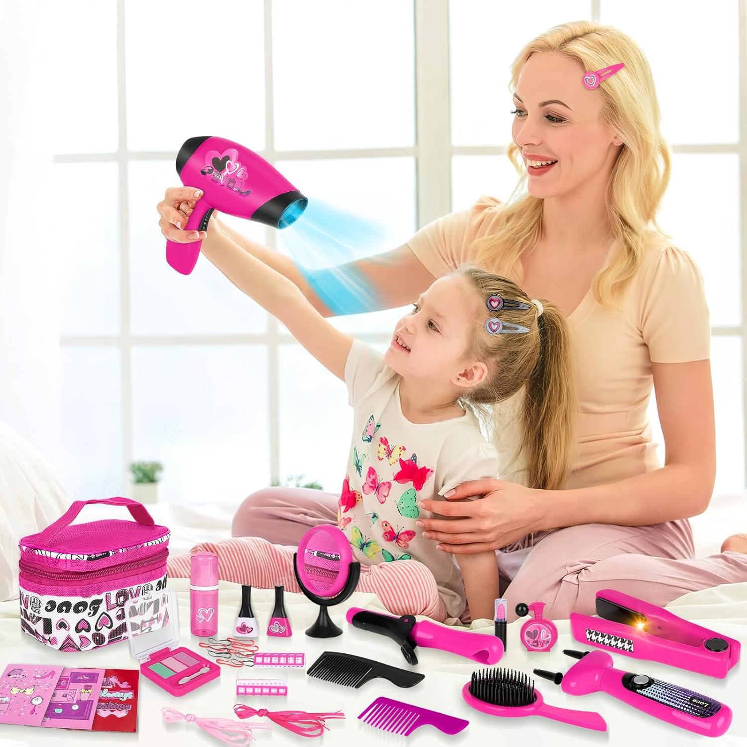 Jeu de beauté et mode : ensemble d'accessoires fashion pour les jeunes créatrices Découvrez le maquillage artificiel, le sèche-cheveux et la machine à tresser pour des looks éblouissants ! – Image 5