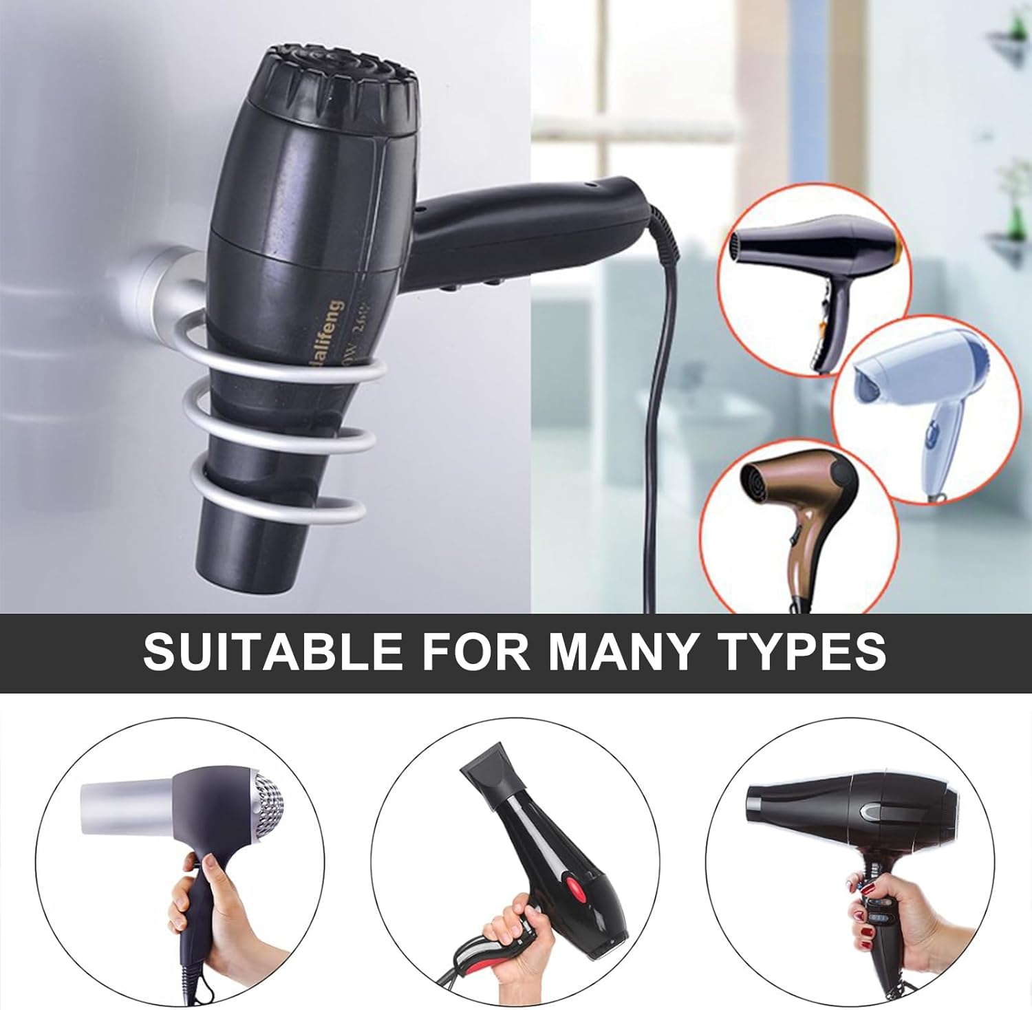Porte sèche cheveux mural en aluminium : support élégant pour salle de bain et cuisine – Image 7