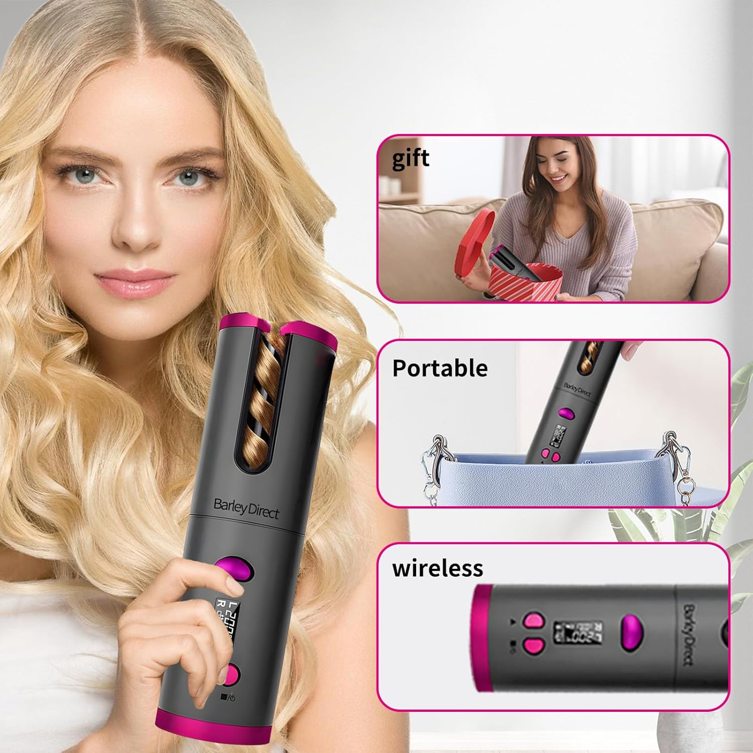 Fer à boucler automatique : l'outil idéal pour des boucles parfaites en un temps record Pour les passionnées de coiffure, avec 6 réglages de température et un minuteur de 8 à 18 secondes Profitez d'un écran LCD et d'une protection anti-brûlure pour des résultats professionnels à domicile Rechargeable par USB pour une utilisation pratique et sans contrainte – Image 5