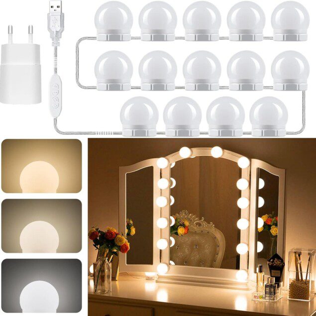 Lumière de miroir : kit d'ampoules LED réglables pour un maquillage parfait à domicile