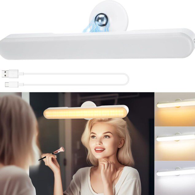 Rinfency : miroir coiffeuse sans fil avec LED pour un éclairage parfait et rechargeable  Lampe de coiffeuse portable, autocollante et pivotante à 360° pour un maquillage impeccable à tout moment