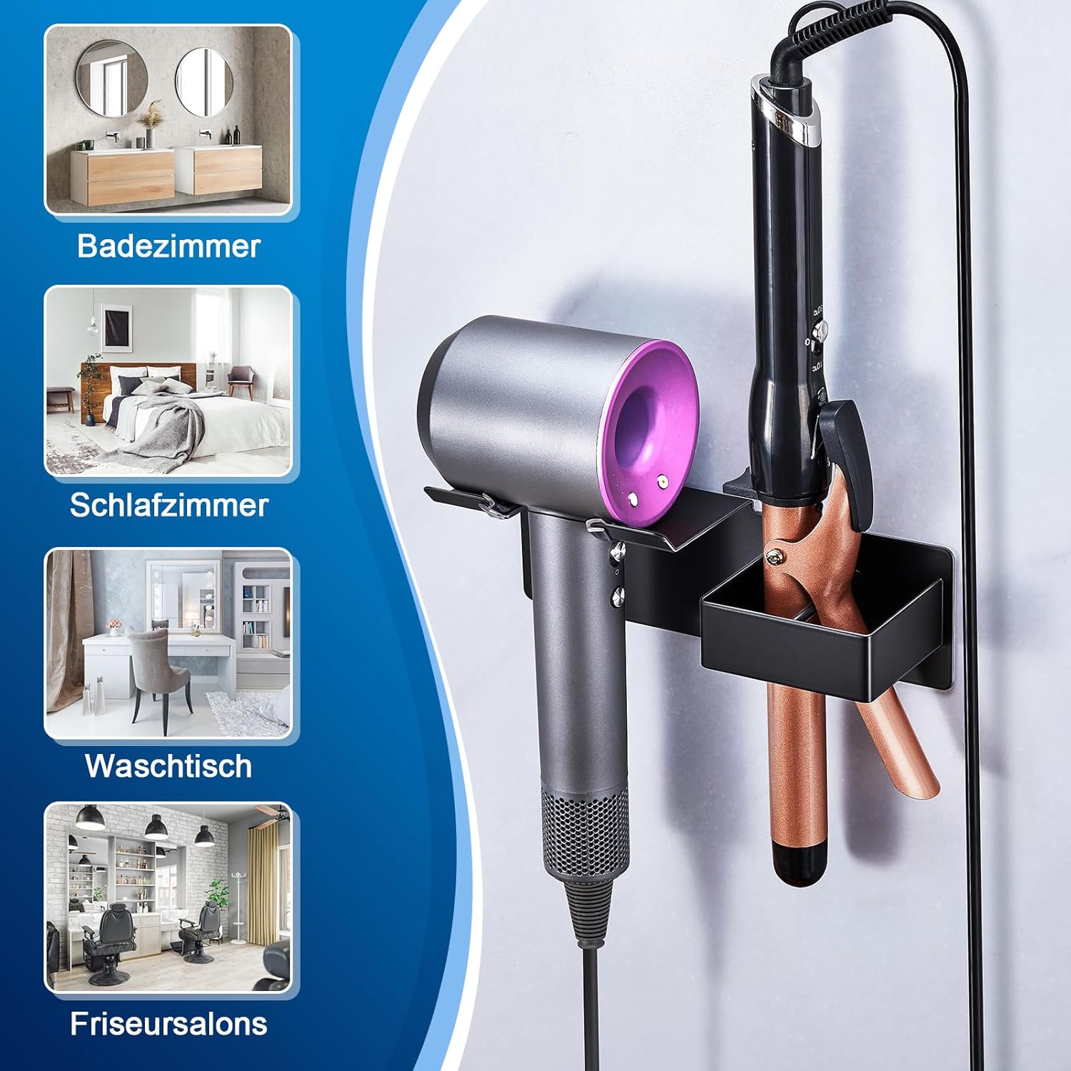 Support mural pour sèche-cheveux et fer à lisser : une solution élégante et pratique pour salle de bain et chambre à coucher – Image 7