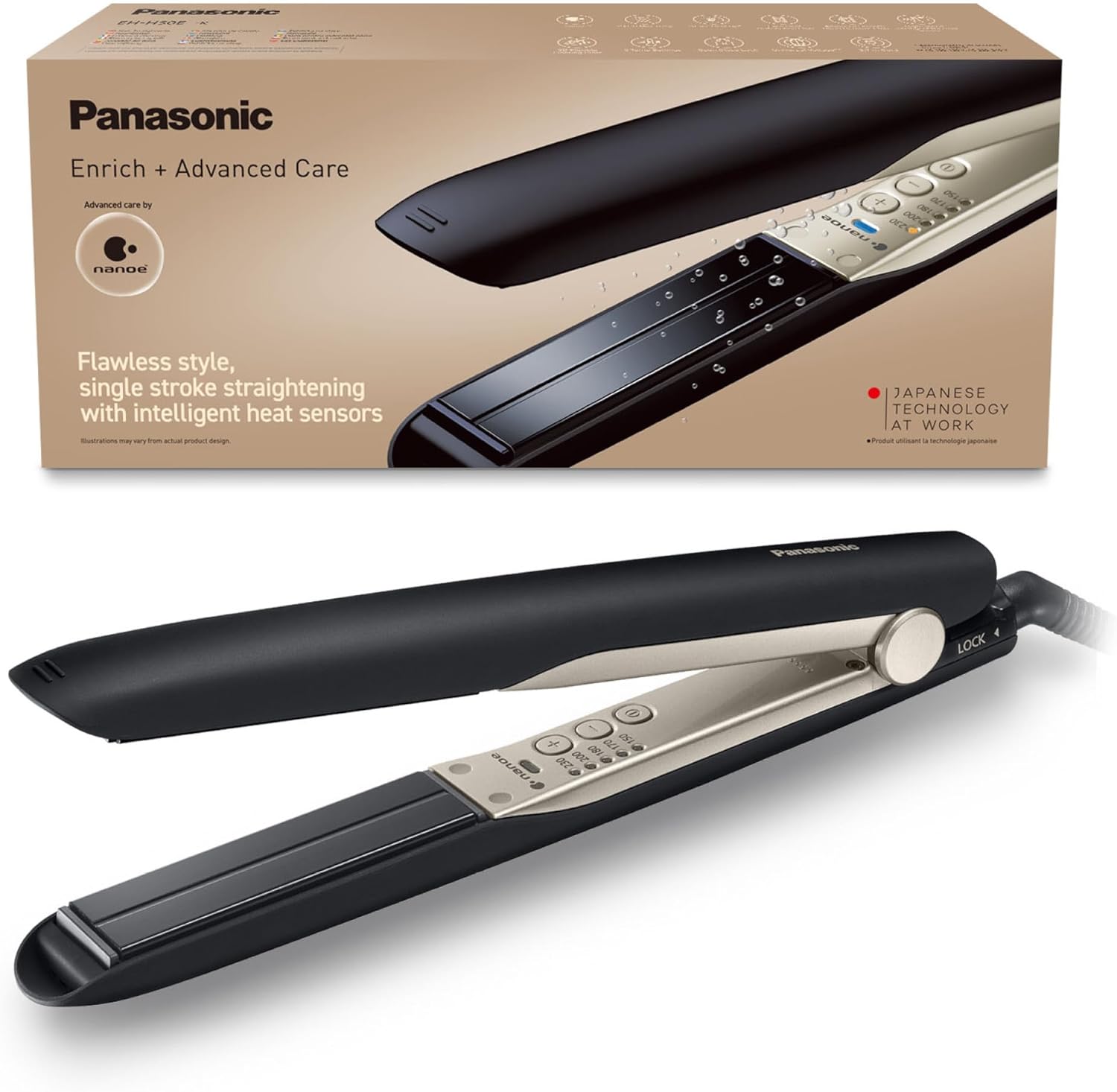 Fer à lisser professionnel pour les passionnés de coiffure : technologie Nanoe et 5 températures pour un lissage parfait