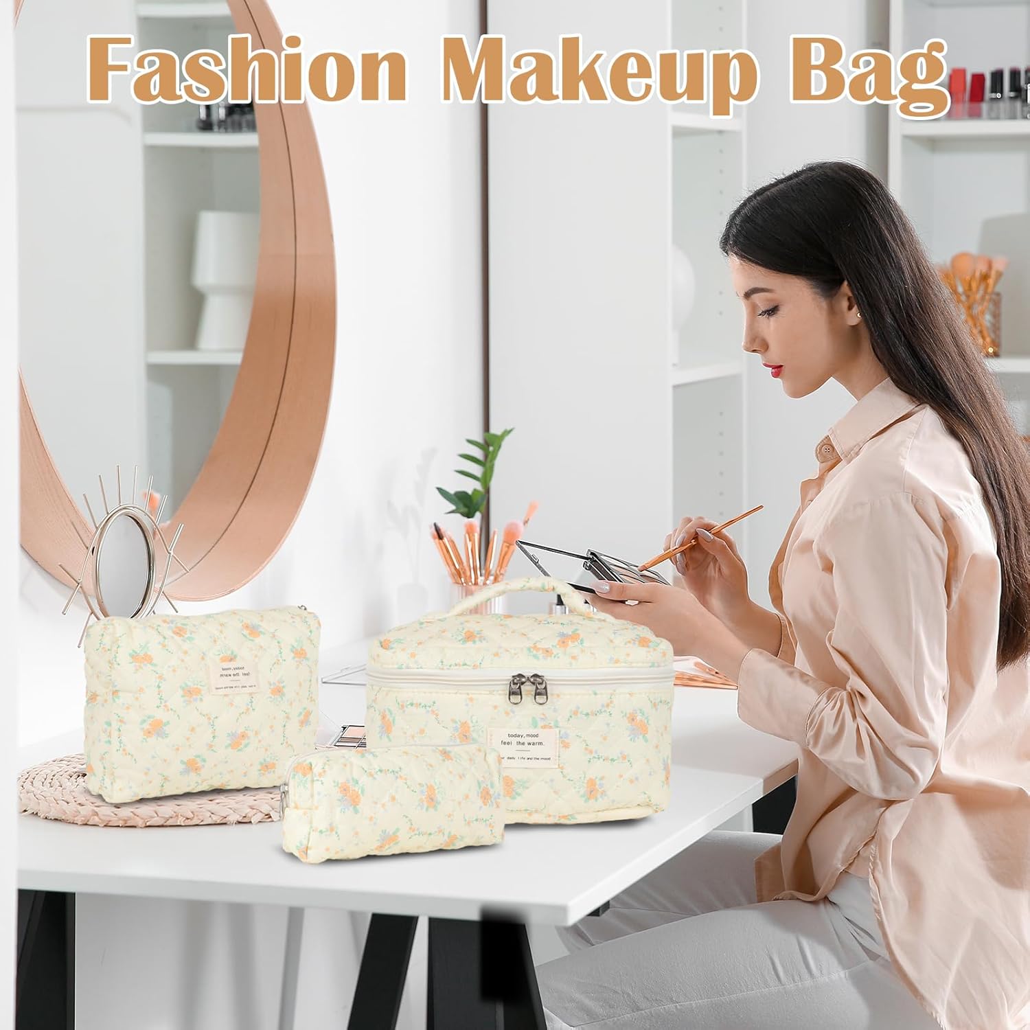 Trousse de toilette femme : lot de 3 pochettes en coton floral pour un rangement élégant et pratique de vos cosmétiques en voyage – Image 7