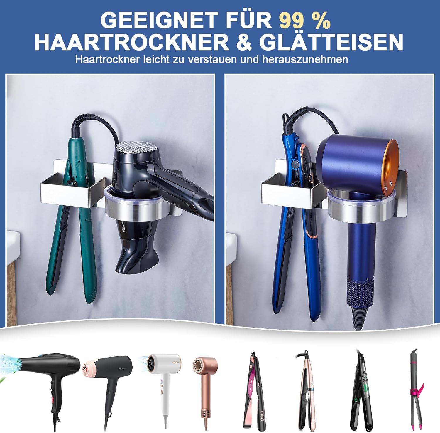 Support lisseur et sèche-cheveux mural : une solution élégante pour votre salle de bain Découvrez notre support inoxydable autocollant, idéal pour les salons de coiffure et les particuliers – Image 6