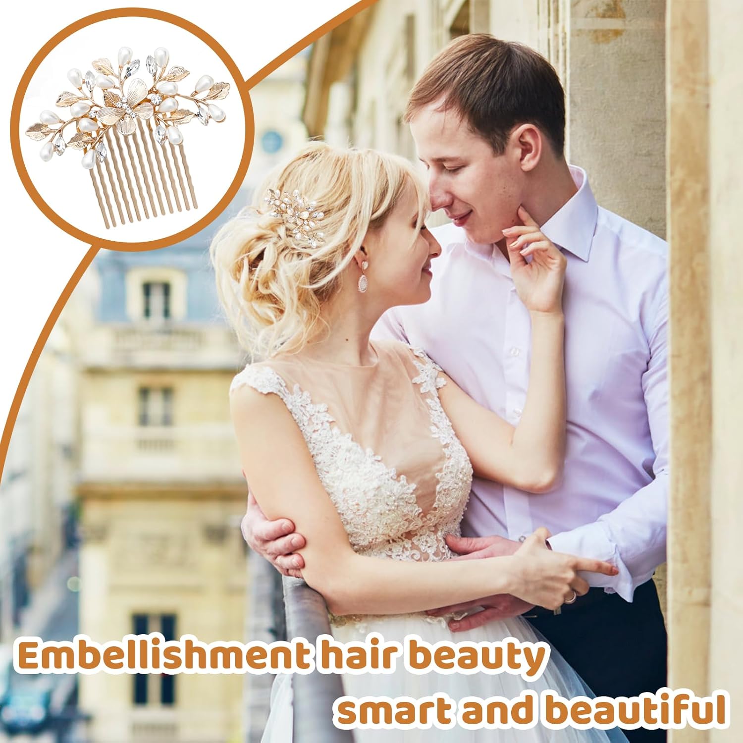 Peigne à cheveux doré : accessoire élégant pour mariées et filles avec perles et feuilles, idéal pour mariages, bals et occasions spéciales – Image 6