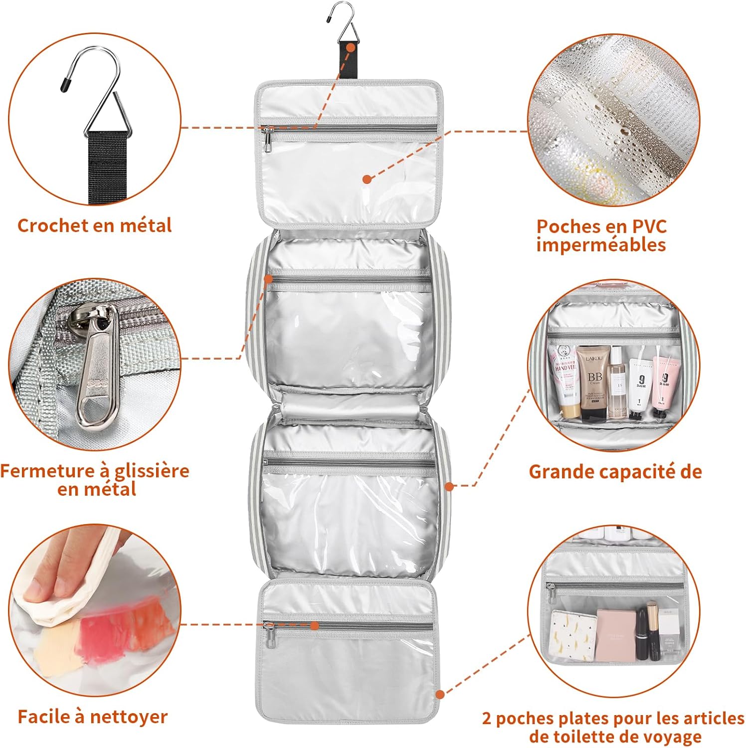 Trousse de toilette voyage pour femme : grande capacité, imperméable et suspendue pour un rangement pratique – Image 5