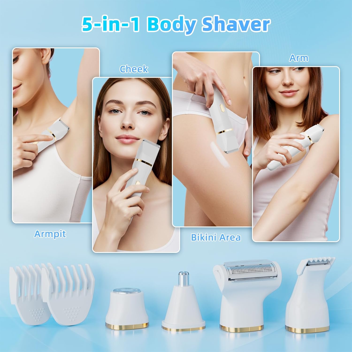 Rasoir électrique femme : épilateur 5-en-1 sec et humide pour un rasage impeccable de tous les poils du corps – Image 3