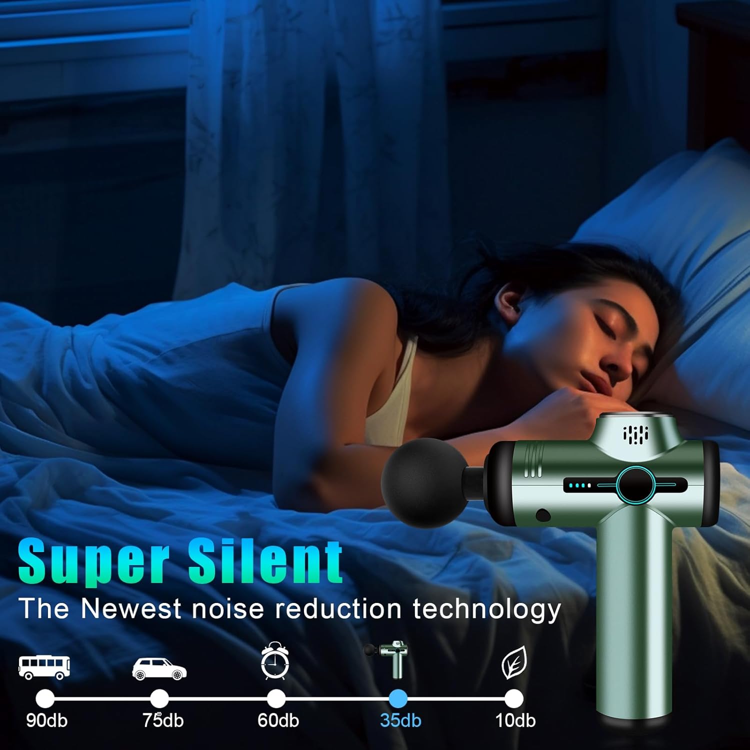 Pistolet de massage ultra silencieux : soulagement des douleurs musculaires pour les sportifs Découvrez le pistolet de massage miniature avec 99 vitesses et 8 têtes interchangeables, conçu pour apaiser vos tensions musculaires tout en offrant une expérience relaxante. – Image 5
