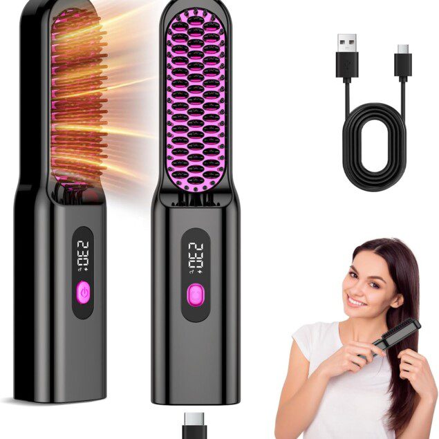 Brosse lissante sans fil : l'outil professionnel idéal pour des cheveux lisses et brillants   Découvrez la brosse chauffante portable, rechargeable et efficace pour un coiffage rapide et impeccable