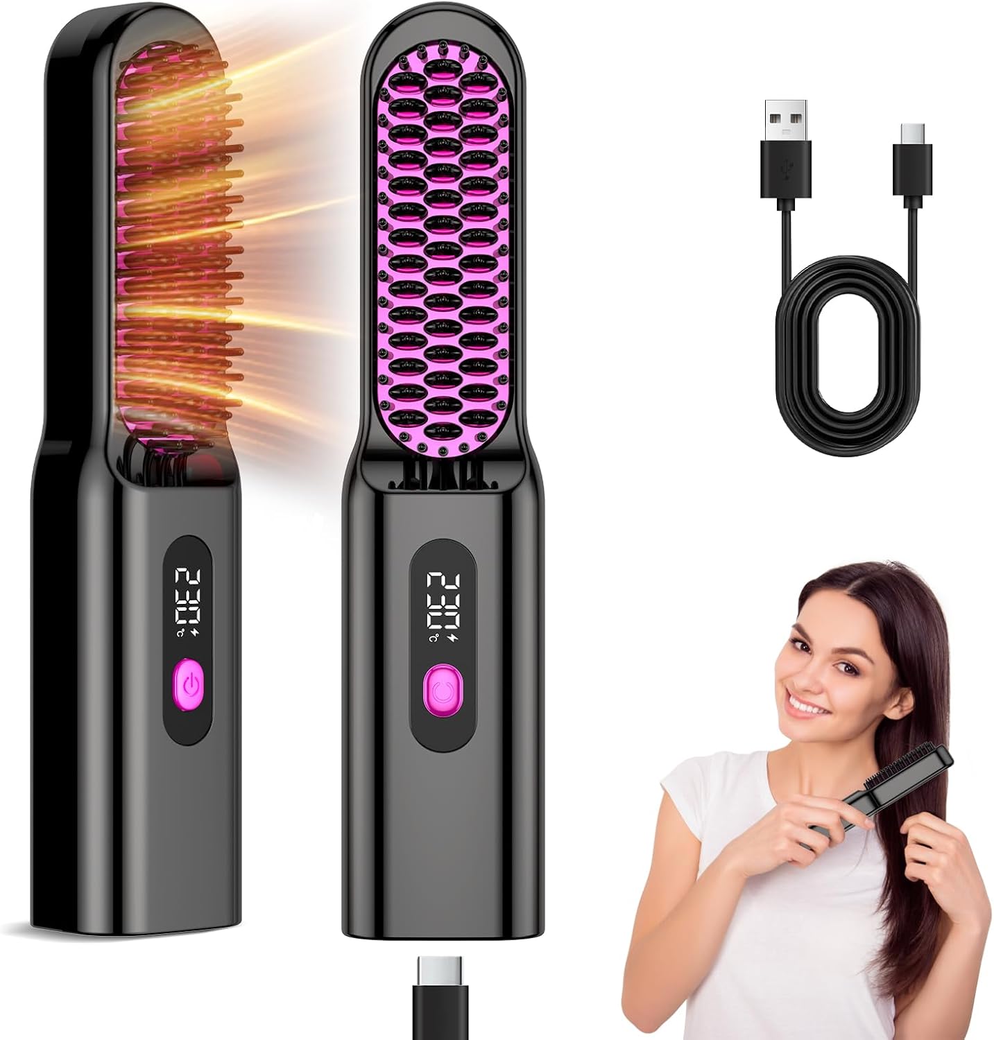 Brosse lissante sans fil : l'outil professionnel idéal pour des cheveux lisses et brillants Découvrez la brosse chauffante portable, rechargeable et efficace pour un coiffage rapide et impeccable