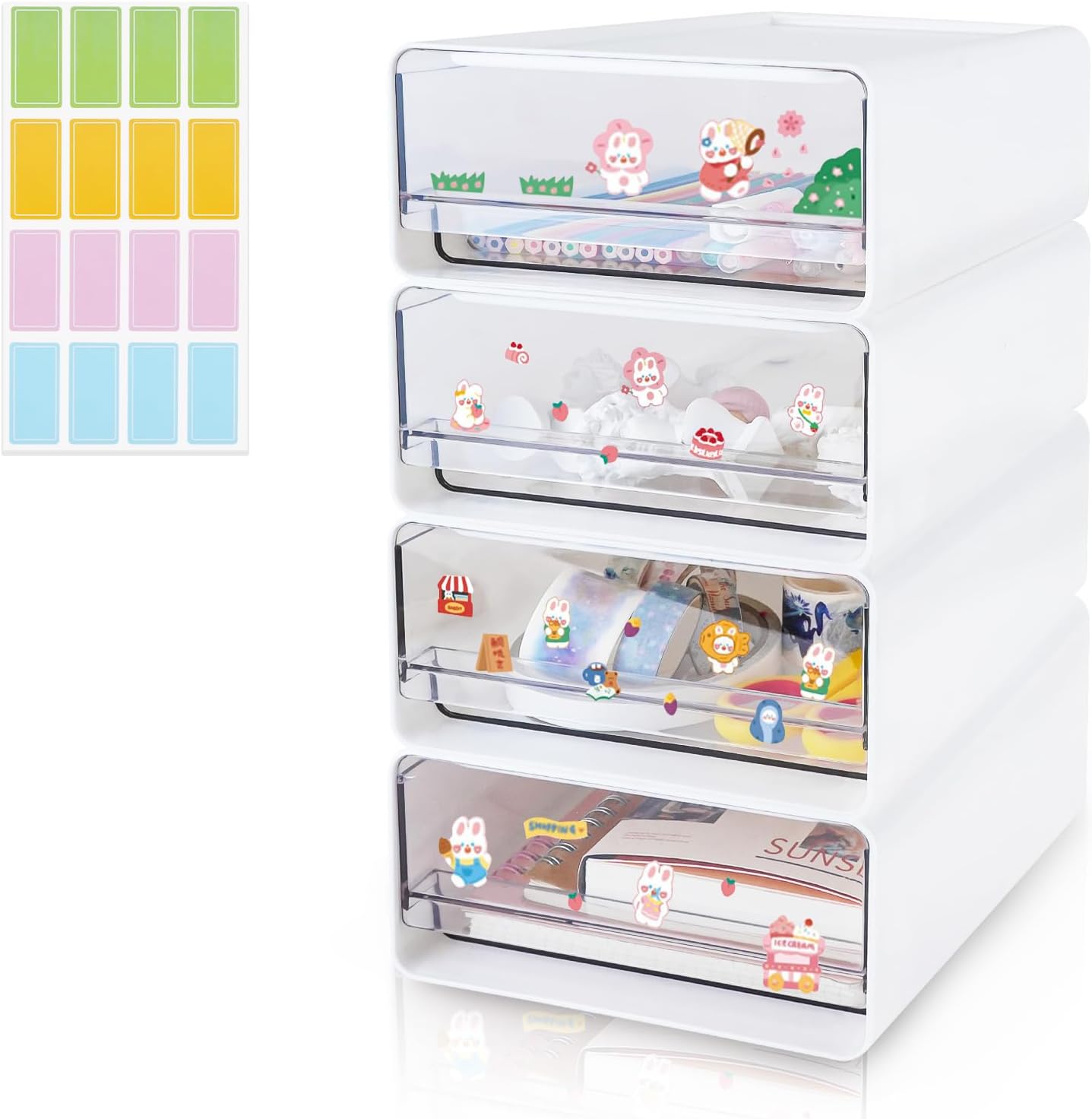 Organisateurs de bureau empilables : lot de 4 tiroirs transparents pour un rangement élégant des accessoires de maquillage et de bureau